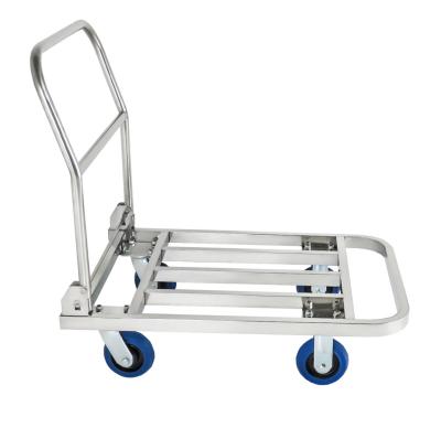 China Tools Industrial 500 Kg Stainless Steel Warehouse Supermarket Logistic Workshop 4 Wheels Platform Hand Push Trolley Foldable Trolley for sale