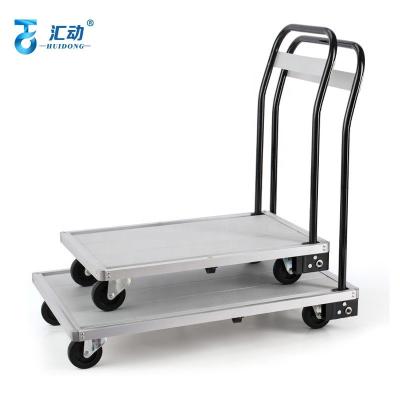 China Multifunctional Storage Trolley Aluminum Alloy Folding Tool Trolley Logistics Single Layer Luggage Handling Pull Goods Trolley for sale