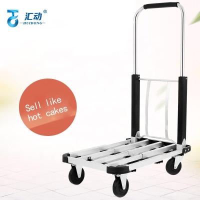 China Storage Folding Flatbed Home Four-Four Mute Cart Luggage Cart Pull Truck Portable Trailer Truck for sale