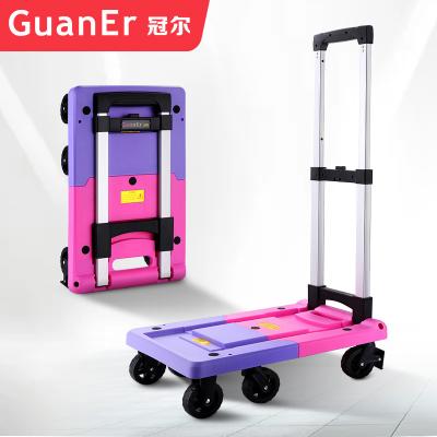 China 150kg Flat Bed 6 Wheels Heavy Duty Compact Lightweight Portable Trolley Folding Luggage Hand Trolley Cart Truck GE-010 for sale