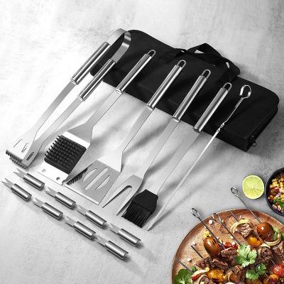 China Easily Cleaned SS GRILL BBQ Fork Multifunctional BBQ Shovel Cloth Bag BBQ Set Corn Fork Outdoor Portable BBQ Tool for sale