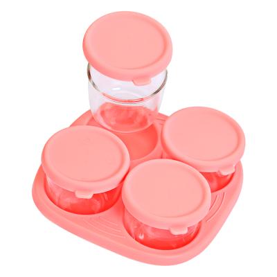 China High Storage Food Grade Borosilicate Glass Silicone 4*120ml 4oz Baby Food Storage Jars for sale