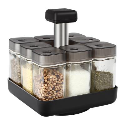 China Viable Kitchen Supply 9 Pieces Food Container Seasoning Bottles Glass Jar For Sugar Salt Pepper for sale