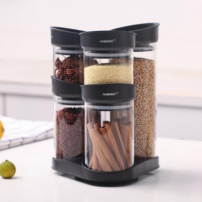 China Rotating Glass Food Container Kitchen Tableware Storage Jar Food Storage Container for sale