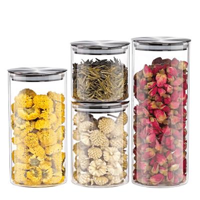 China Food Storage Food Storage Glass Bottle With Cover Sealed Grains Nuts Jar Can Kitchen Matching Food Storage Box Container for sale