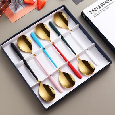 China New Viable Style 410 Custom Logo Long Soup Spoon Set Stainless Steel for sale