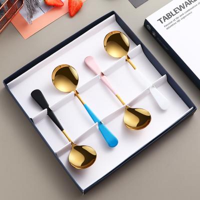 China New 304 Stainless Steel Kitchen Decoration Viable Colorful Soup Spoons for sale