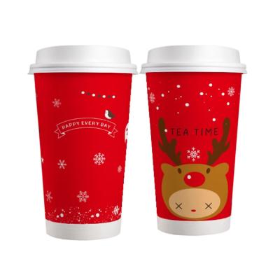 China OEM Customized Disposable Christmas Milk Tea Beverage Coffee Cup Biodegradable Disposable Paper Cup for sale