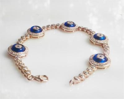 China Trendy Ladies Evil Eye Jewelry Dark Blue Gold Plating 7 Inch Silver Bracelet for sale