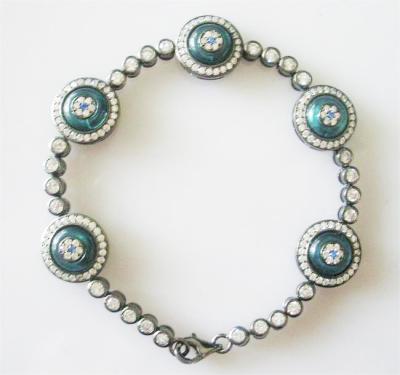 China Gun Metal Bracelet Evil Eye Jewelry 7 Inch Light Blue Resin Glass for sale