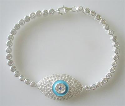 China Elegant Oval Evil Eye Turquoise Blue Enamel Tennis Bracelet for Womens for sale