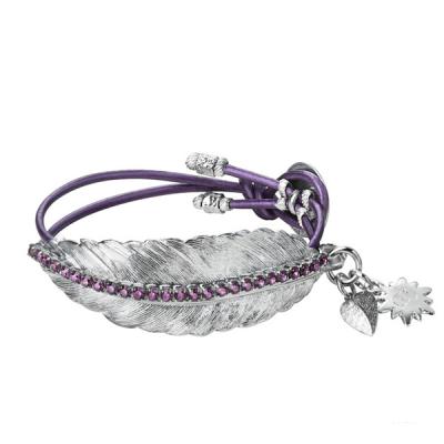 China Adjustable Silver Bangle Bracelet Maple Leaf Shaped With Leather Strap for sale