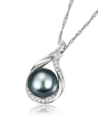 China White Gold Plated Diamond Pearl Necklace , Girls Pearl Necklace Jewellery for sale