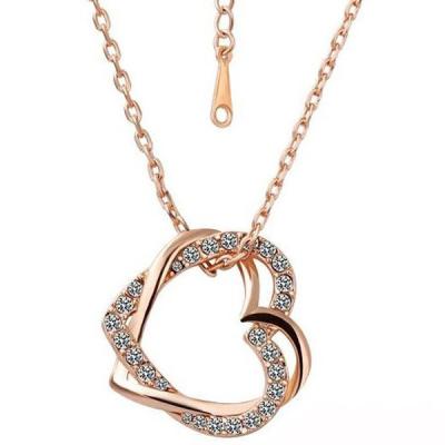 China Rose Gold Rhinestone Heart Necklace for sale