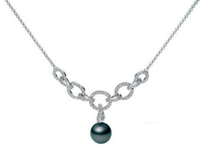 China Custom Silver Fashion Jewelry One Round Black Pearl Pendant Necklace for Female for sale