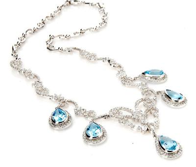 China Light Blue Silver Fashion Jewelry Crystal Fashion Statement  Collar Necklace for sale