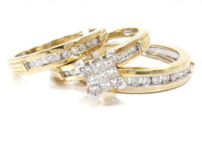 China Carat Princess Cut Silver Fashion Jewelry Gold Diamond Wedding Ring Set for sale