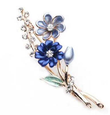 China Beautiful Girl Design Silver Fashion Jewelry Blue Flower Crystal Brooch for sale