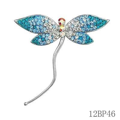 China Trendy Beautiful Silver Jewelry , Engagement Rhinestone Blue Wing Dragonfly Brooch for sale