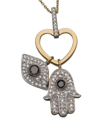 China Womens Sterling Silver Black Zircon  Evil Eye Hamsa Hand Pendant Jewelry for sale