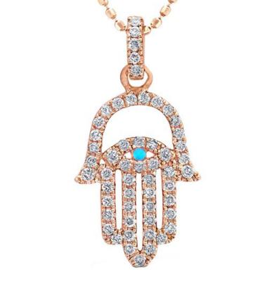 China 925 Hamsa Hand Jewelry Hollow Rose Gold Zircon Hamsa Hand Eye Pendant for sale