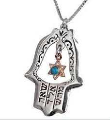 China Vintage Pattern Hamsa Hand Jewelry Rose Gold David Star Hand Pendant for sale