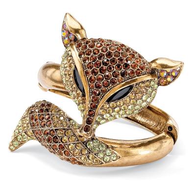 China Gold plated  Animal Themed Multicolor Cubic Zirconia Fox Bangle Bracelet for sale