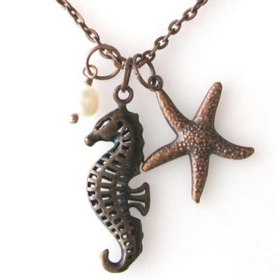 China Ocean Style Animal Themed Jewelry Antique Hippocampus And Starfish Necklace for sale