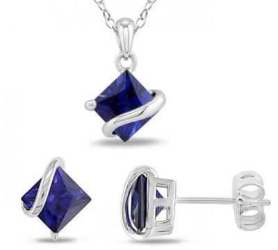 China Blue Women's Sterling Silver Engagement Jewelry Sets Support Black Gold Plating for sale