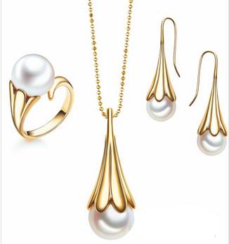 China White Pearl Fashion Ladies Jewelry Sets Gold Plated Jewelry Sets for sale