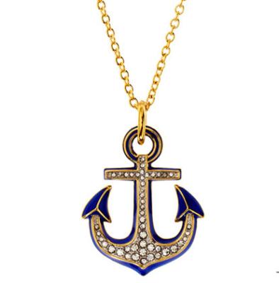 China Anchor Shaped Nautical Themed Jewelry Brass Enamel Anchor Necklace for sale