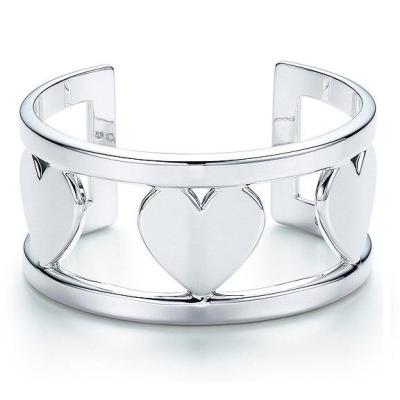 China Sterling Silver Personalised Jewellery Women Wide Heart Shaped Bnagle for sale