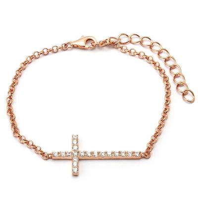 China Custom Logo Personalised Jewellery Crystal Cross Rose Gold Bracelet for sale