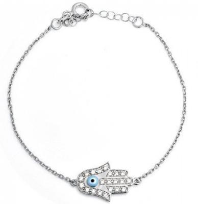 China Black String Hamsa Hand JewelrySterling Silver Hand and Blue Eye Bracelet for sale