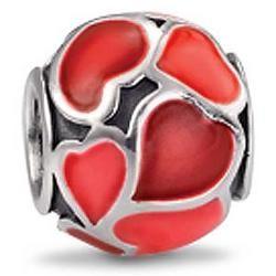 China Simple 925 Bead Charm Heart Of Red Enamel For Bracelet  And Necklace Design for sale