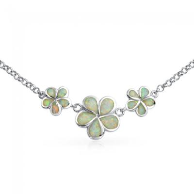 China Stylish Bridal Silver Hawaiian Jewelry , 16 Inch Opal Plumeria Necklace for sale