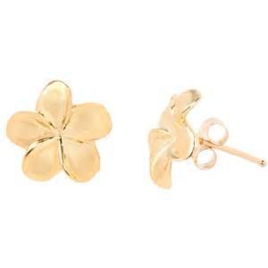 China Trendy Yellow Gold Plated Plumeria Stud Earring Jewelry For Bridesmaid for sale