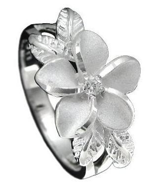 China Rhodium Plated Hawaiian Jewelry Sterling Silver Base Plumeria Ring for sale