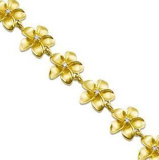 China Yellow Gold Plated Silver Hawaiian Jewelry Sterling Silver Plumeria Bracelet for sale