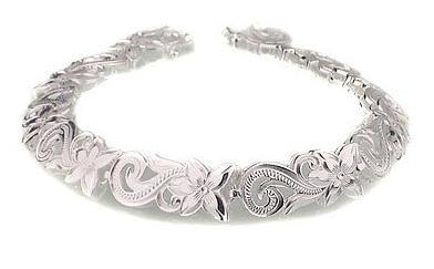 China Bridal Fashion Sterling Silver Hawaiian Jewelry Engraved Flower Bracelet for sale