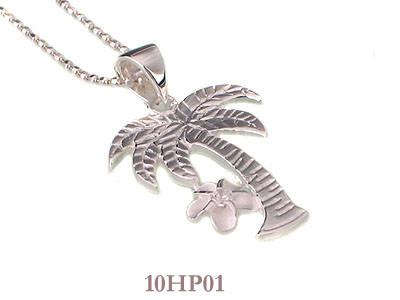 China Handmade Silver Hawaiian Jewelry Engraved Palm Tree With Plumeria Pendant for sale