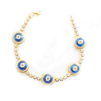 China Dark Blue Evil Eye Jewelry 7 InchYellow Gold Plated Tennis Bracelet for sale