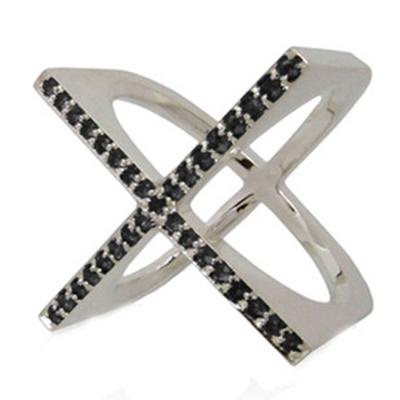 China Fashion X Shaped Ring With Paved Cubic Zircon Man Style Jewelry Rings for sale