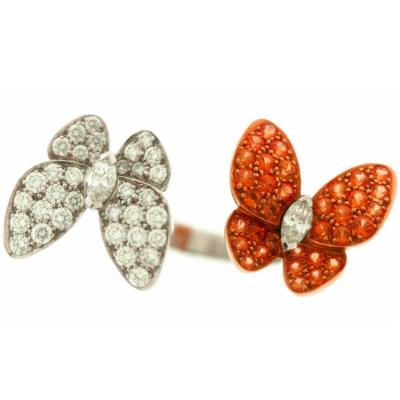 China Customized Fashion Double Butterfly Jewelry Rings Zircon Paved for sale