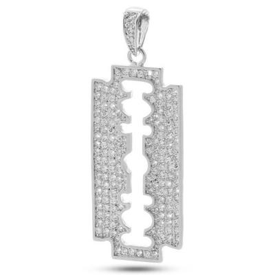 China Man Themed Fashion Jewelry Pendants Silver Paved Zircon Razor Blade for sale