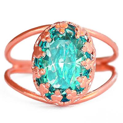 China Matt Gold Plated Green Glass Party Fashion Jewelry Rings Big Main Stone for sale