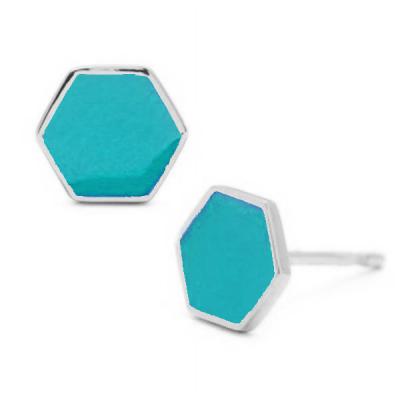 China Sterling Silver Stylish Earrings Macaron Color Enamel Hexagon Studs for sale