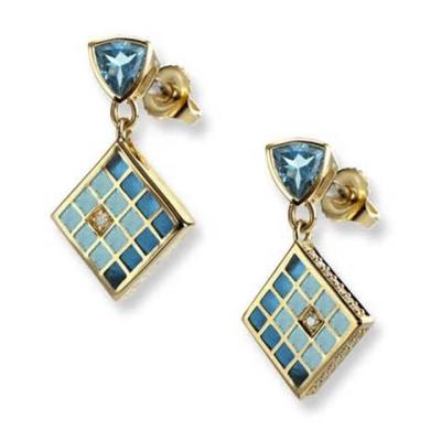 China Geometirc Silver Stylish Earrings Zircon Brass Enamel Square Earring for sale