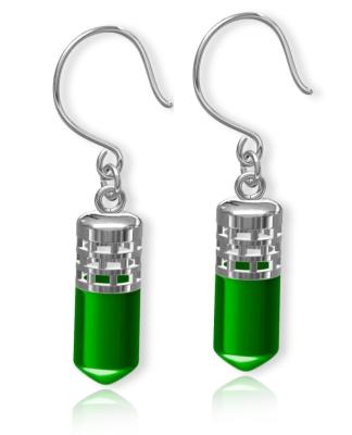 China Chinese Brick Filigree Stylish Earrings Silver With Green Pointed Glass for sale