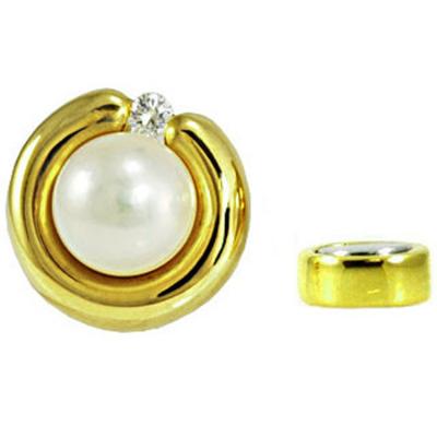 China Gold Rolled-up Shell Pearl Stud Earrings Diamond CZ Stylish Magnetic for sale